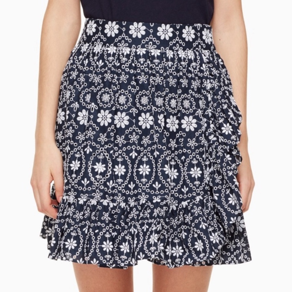 Kate Spade Skirt - The Rules Eyelet Embroidered Ruffle - Size 0 Navy White